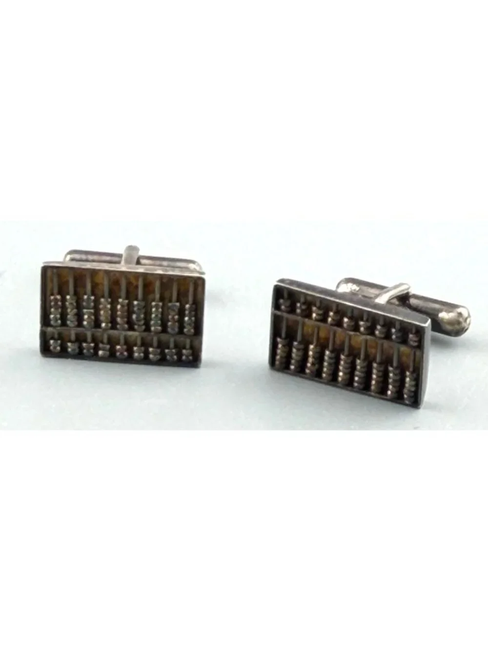 Vintage Cuff Links Sterling Silver Abacus Moving Beads Hong Kong Mechanical 3/4